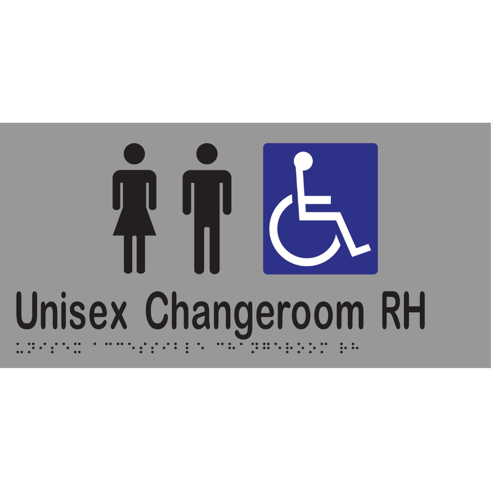 Unisex Acc Chge Room RH Braille Sign - Stainless Steel with Black Infill