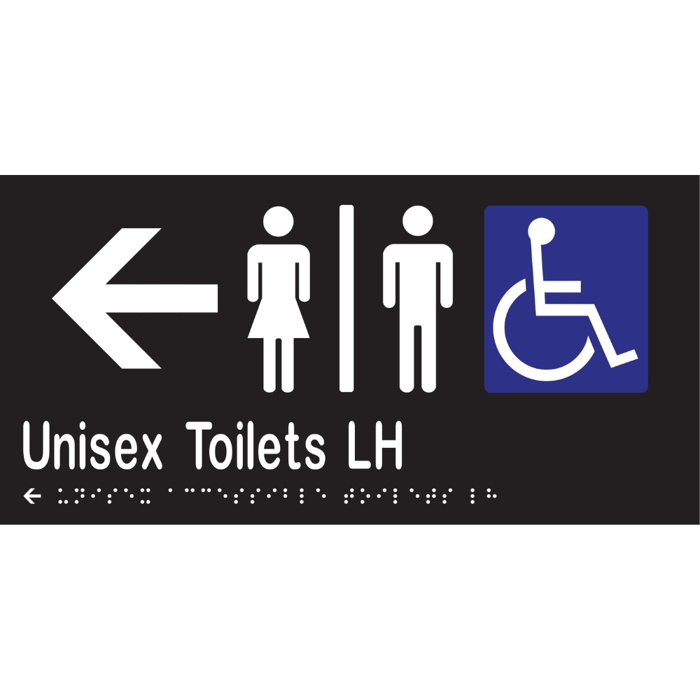 Unisex Acc Tlts Div LH & Left Arrow Braille Sign - Vinyl - Black with White Infill
