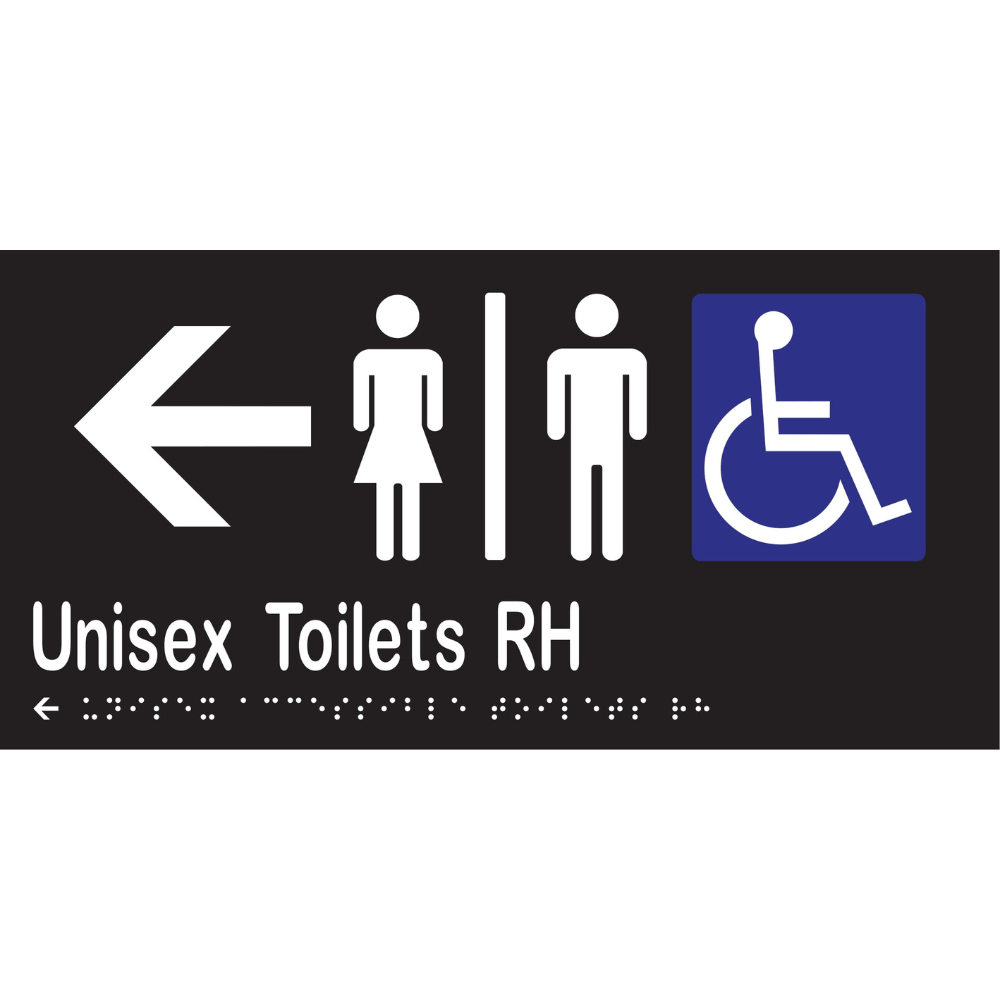 Unisex Acc Tlts Div RH & Left Arrow Braille Sign - Vinyl - Black with White Infill