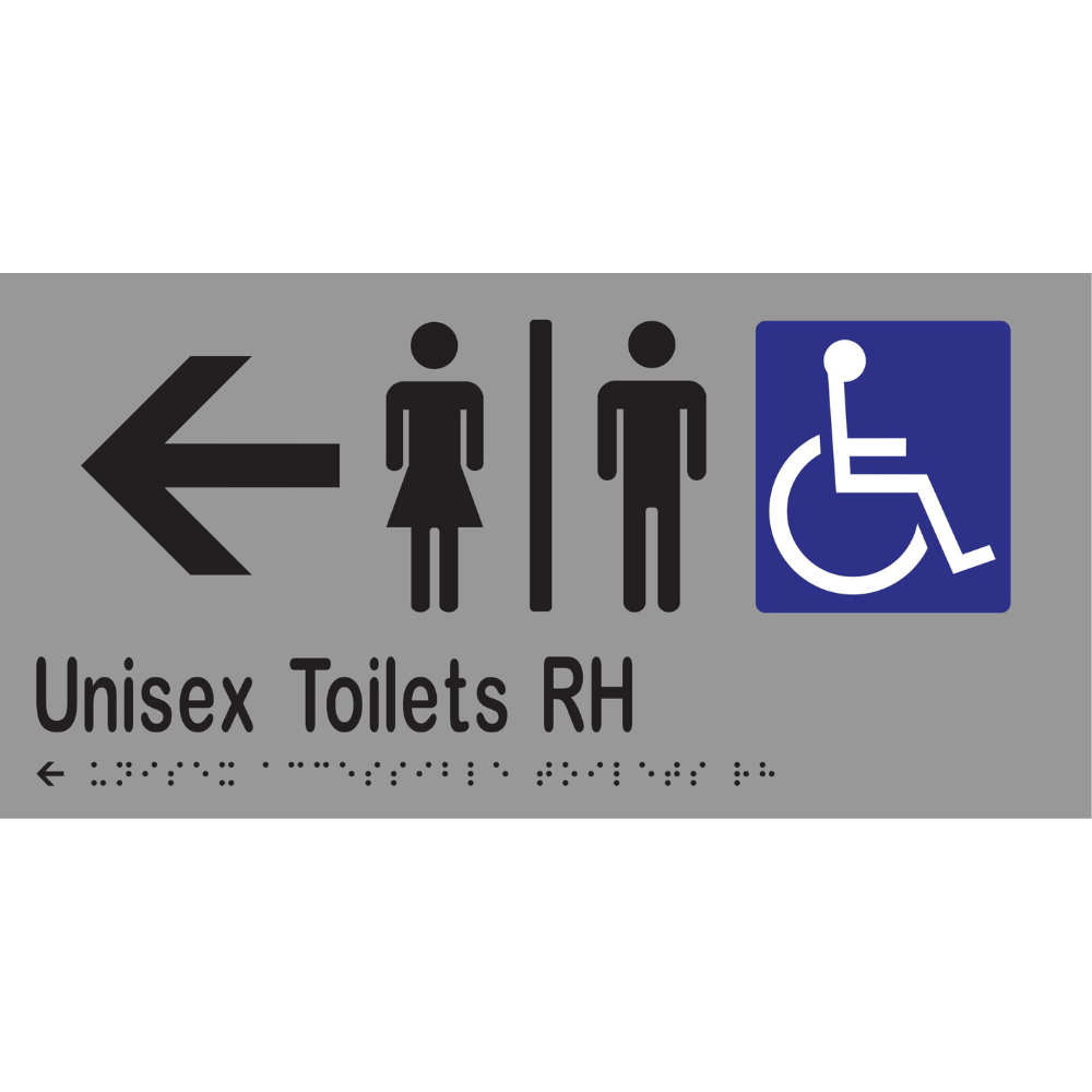 Unisex Acc Tlts Div RH & Left Arrow Braille Sign - Stainless Steel with Black Infill