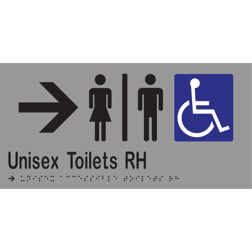 Unisex Acc Tlts Div RH & Right Arrow Braille Sign - Stainless Steel with Black Infill