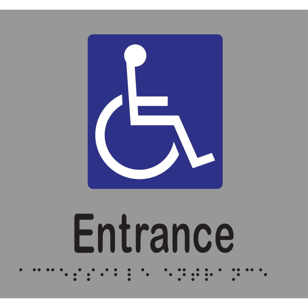 Accessible Entrance Braille Sign - Vinyl - Silver with Black Infill