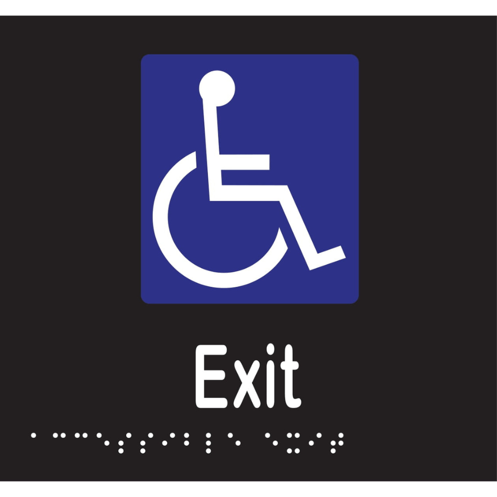 Accessible Exit Braille Sign - Vinyl - Black with White Infill