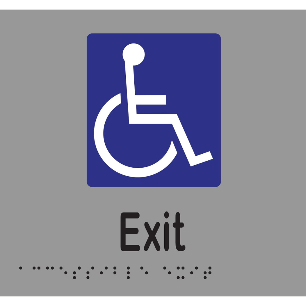 Accessible Exit Braille Sign - Stainless Steel with Black Infill