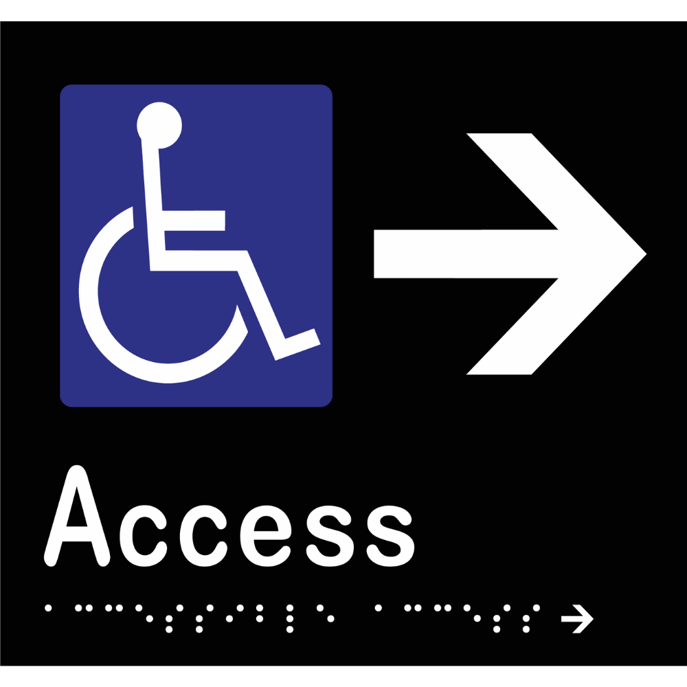 Accessible Access, Arrow Right Sign - Vinyl - Black with White Infill