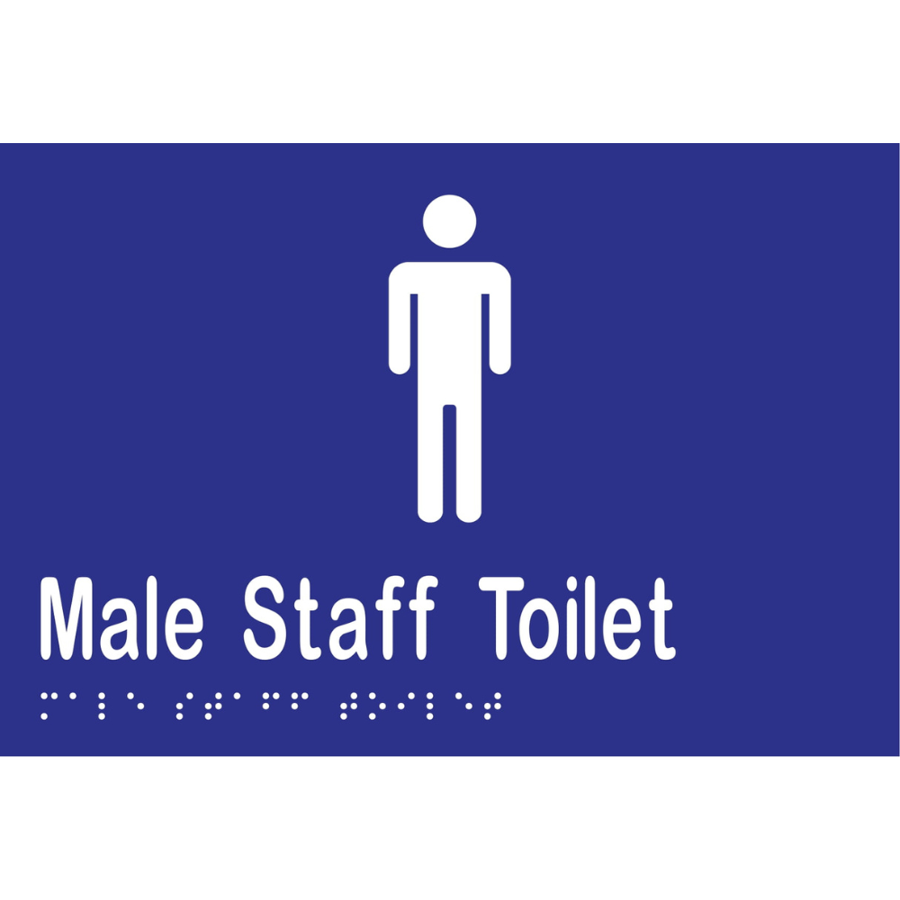 Male Staff Toilet Braille Sign -Vinyl - Blue with White Infill