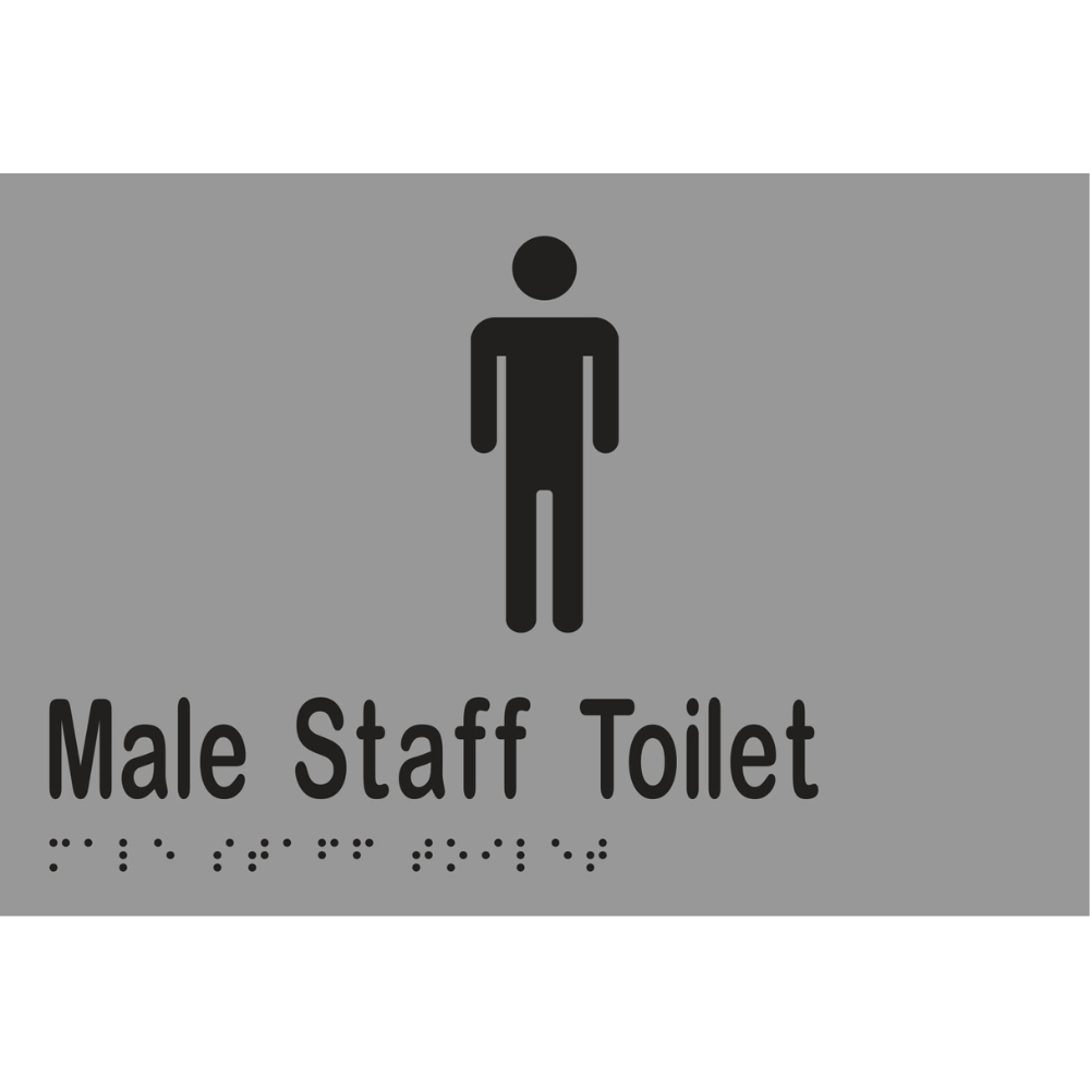 Male Staff Toilet Braille Sign - Stainless Steel with Black Infill