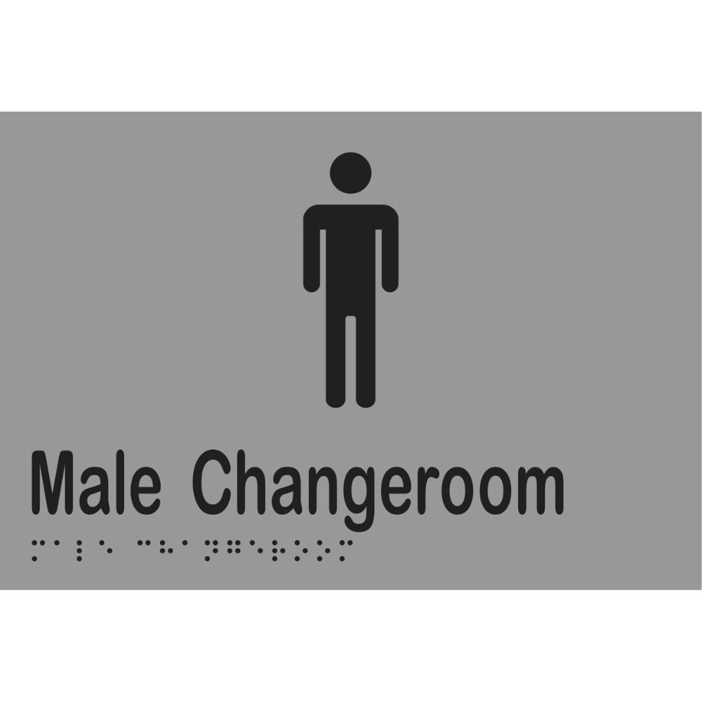 Male Changeroom Braille Sign - Stainless Steel with Black Infill