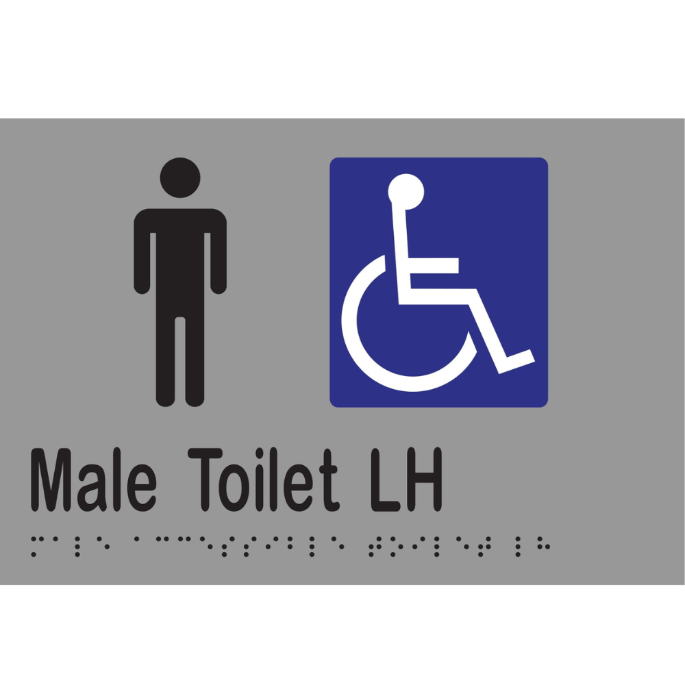 Male Acc Toilet LH Braille Sign - Vinyl - Silver with Black Infill