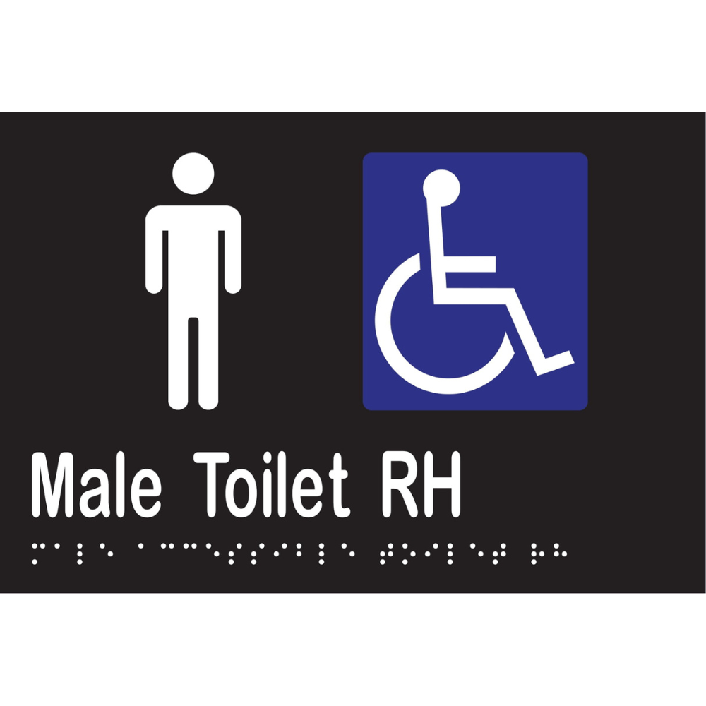 Male Acc Toilet RH Braille Sign - Vinyl - Black with White Infill