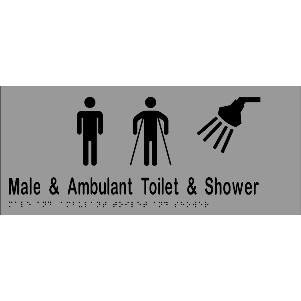 Male & Ambulant Toilet & Shower Sign - Vinyl - Silver with Black Infill