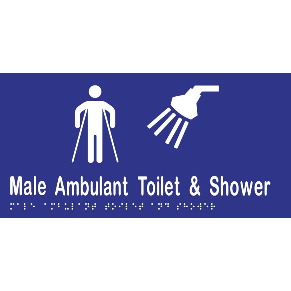 Male Ambulant Toilet & Shower Sign -Vinyl - Blue with White Infill