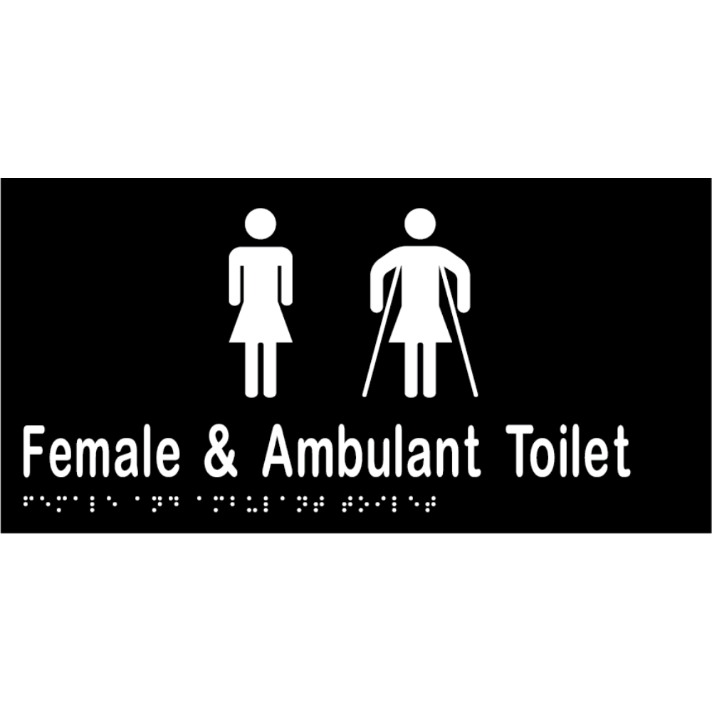 Female & Ambulant Tlt Braille Sign - Vinyl - Black with White Infill