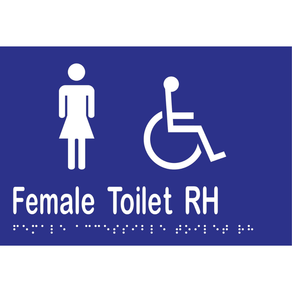 Female Acc Toilet RH Braille Sign -Vinyl - Blue with White Infill