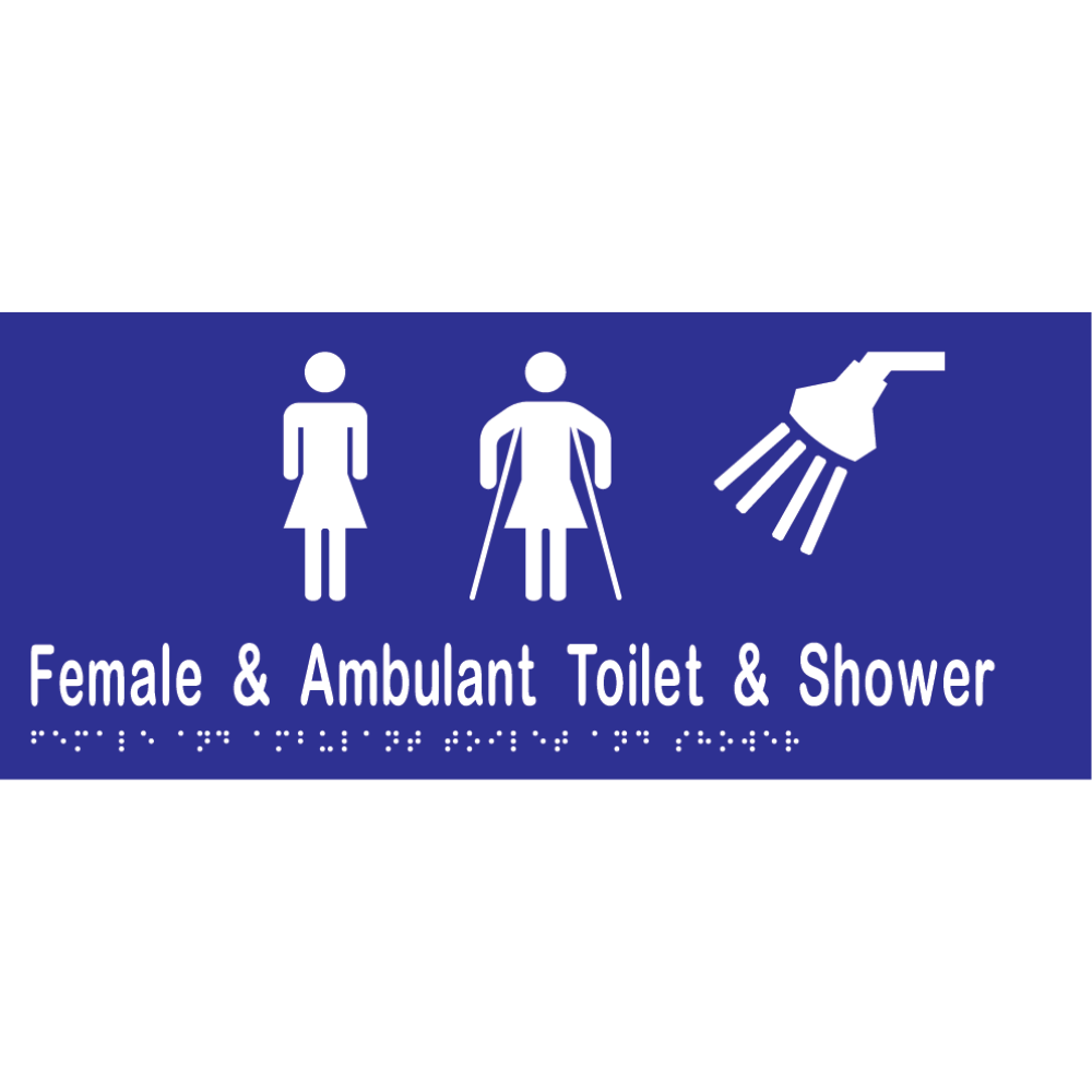 Female & Ambulant Toilet & Shower Sign -Vinyl - Blue with White Infill