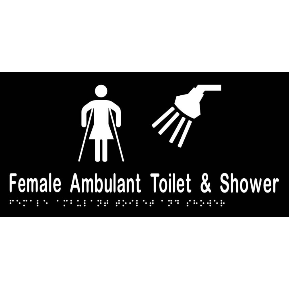 Female Ambulant Toilet & Shower Sign - Vinyl - Black with White Infill