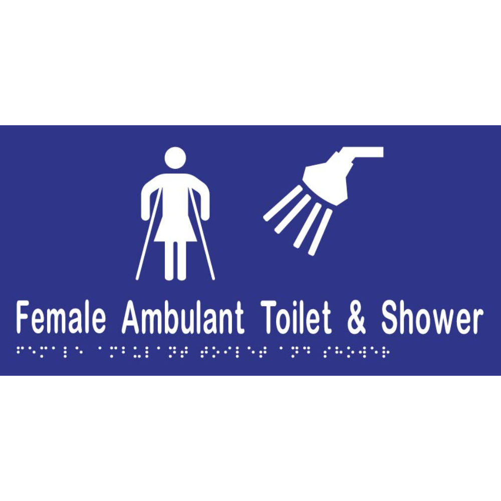 Female Ambulant Toilet & Shower Sign -Vinyl - Blue with White Infill