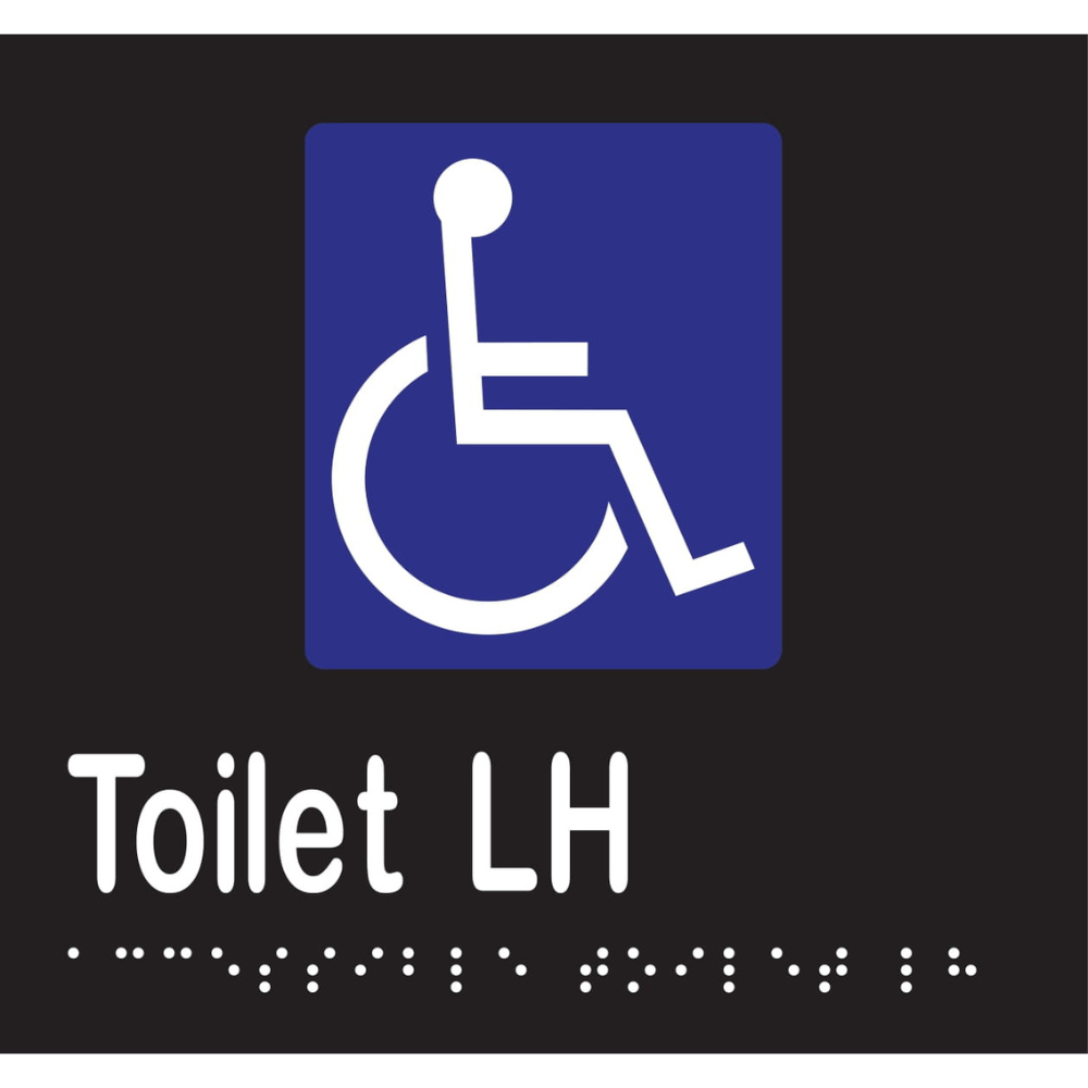 Accessible Toilet LH Braille Sign - Vinyl - Black with White Infill