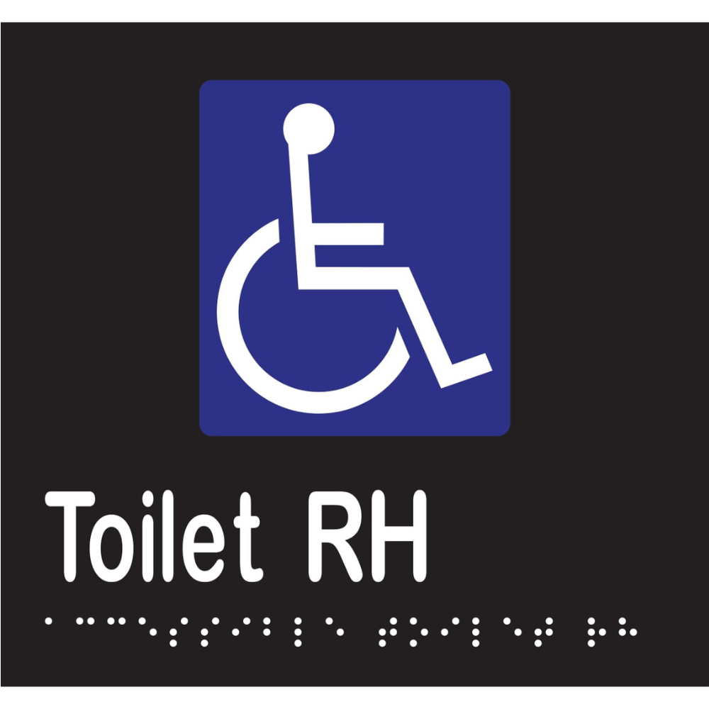 Accessible Toilet RH Braille Sign - Vinyl - Black with White Infill