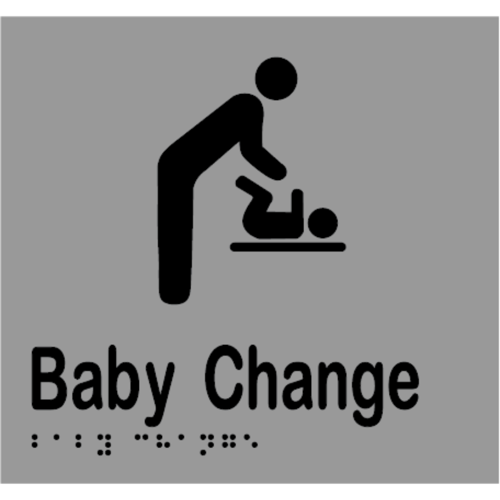 Baby Change Braille Sign - Stainless Steel with Black Infill