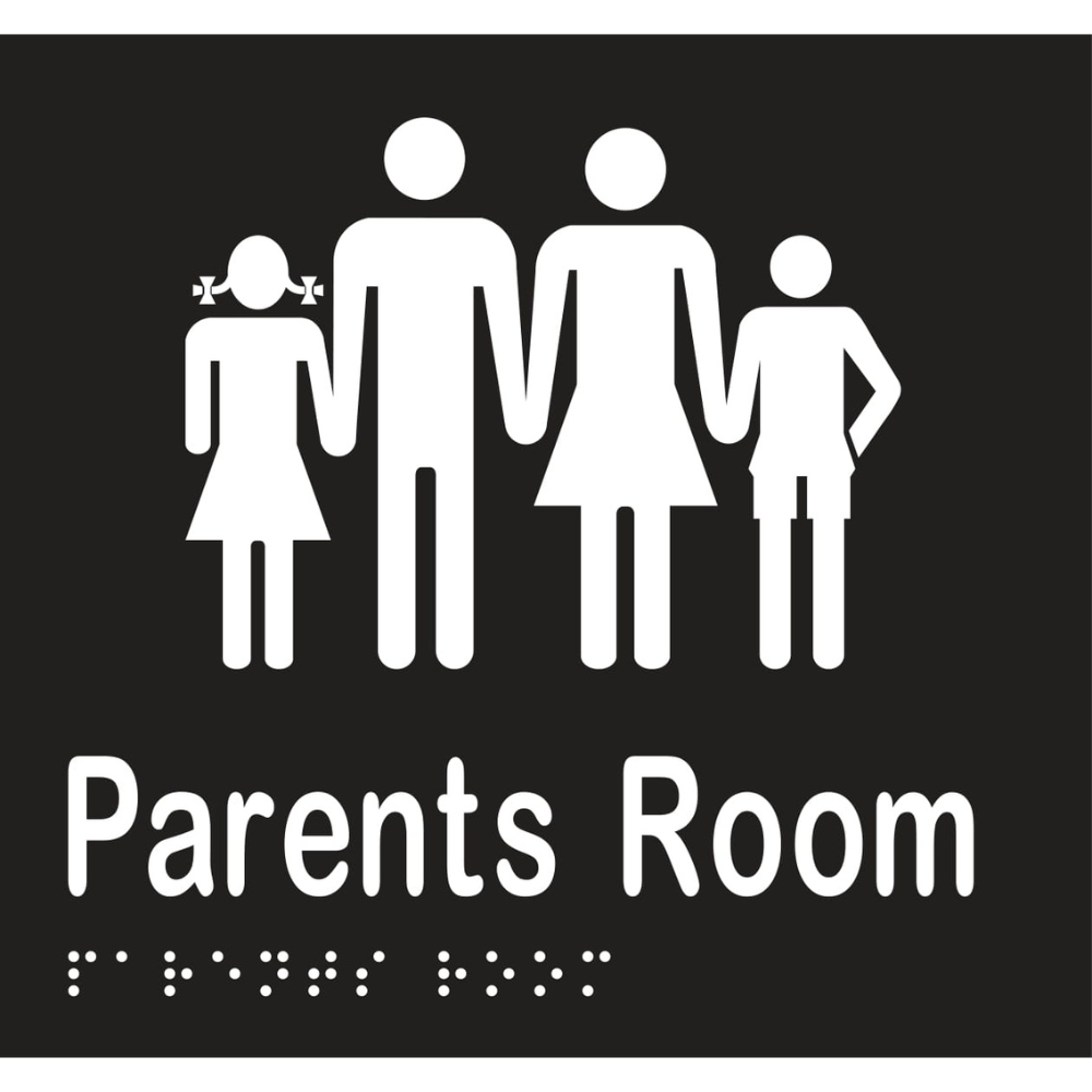 Parents Room Braille Sign - Vinyl - Black with White Infill
