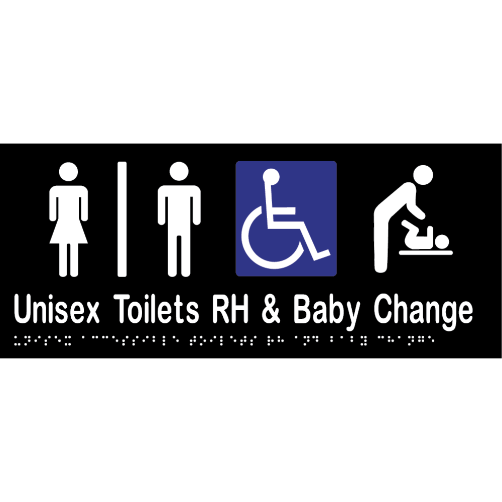 Uni Acc Tlts Div RH & Baby Change Braille Sign - Vinyl - Black with White Infill