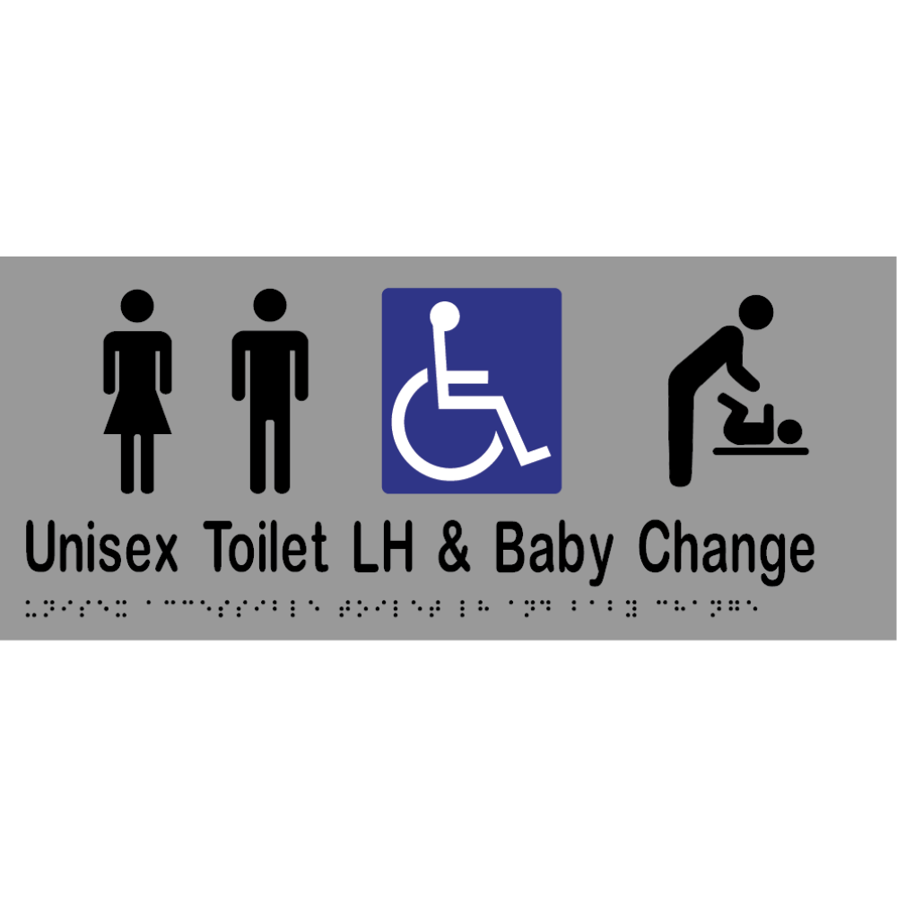Uni Acc Toilet LH & Baby Change Braille Sign - Vinyl - Silver with Black Infill