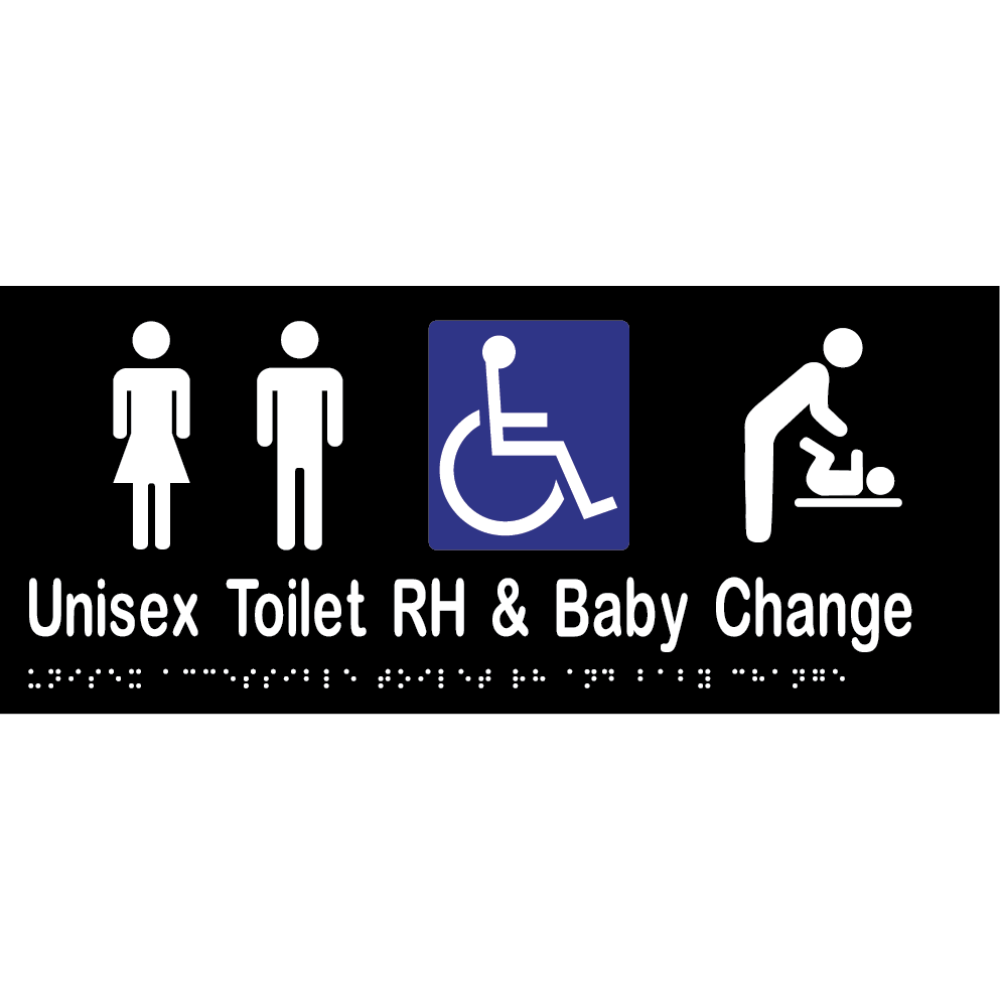 Uni Acc Toilet RH & Baby Change Braille Sign - Vinyl - Black with White Infill