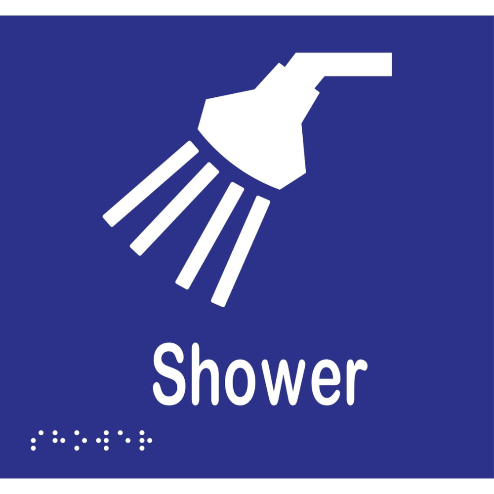 Shower Braille Sign -Vinyl - Blue with White Infill