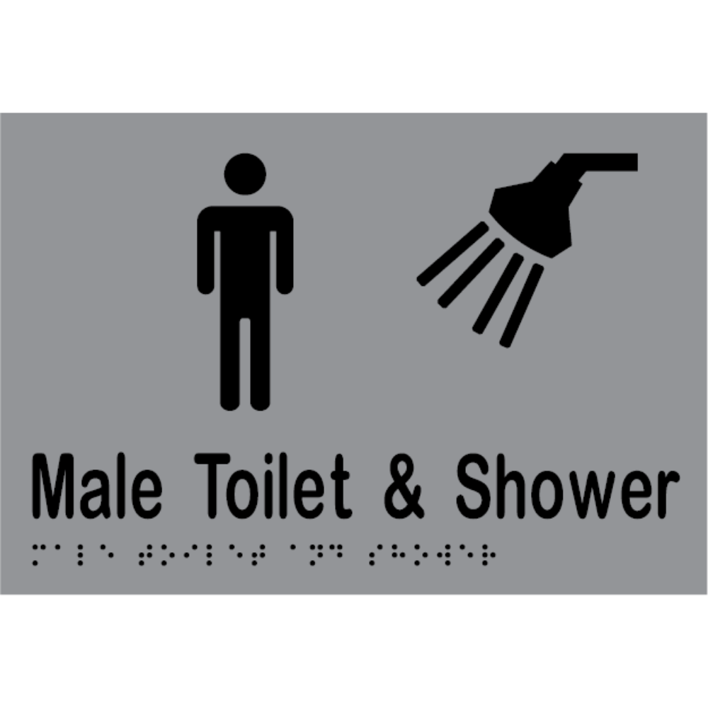 Male Toilet & Shower Braille Sign - Stainless Steel with Black Infill