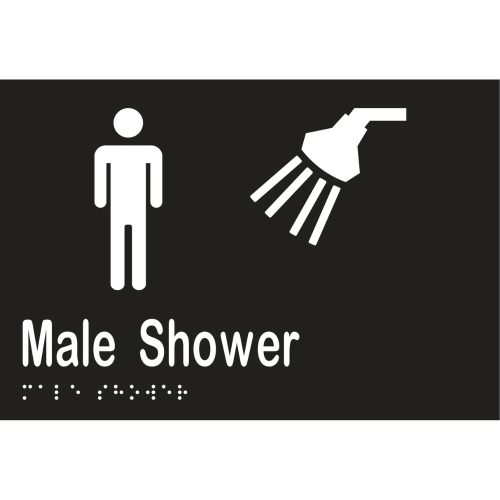 Male Shower Braille Sign - Vinyl - Black with White Infill