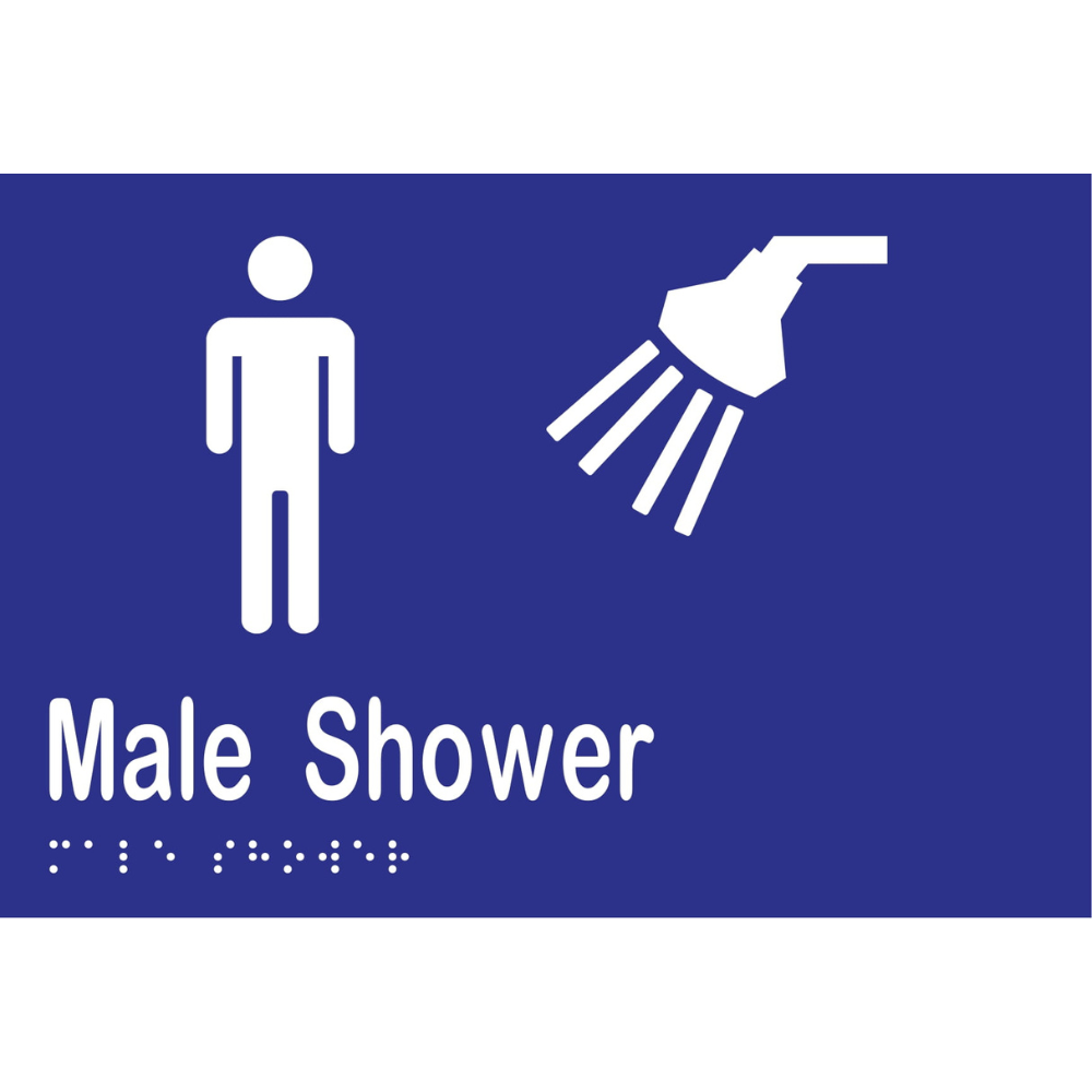 Male Shower Braille Sign -Vinyl - Blue with White Infill