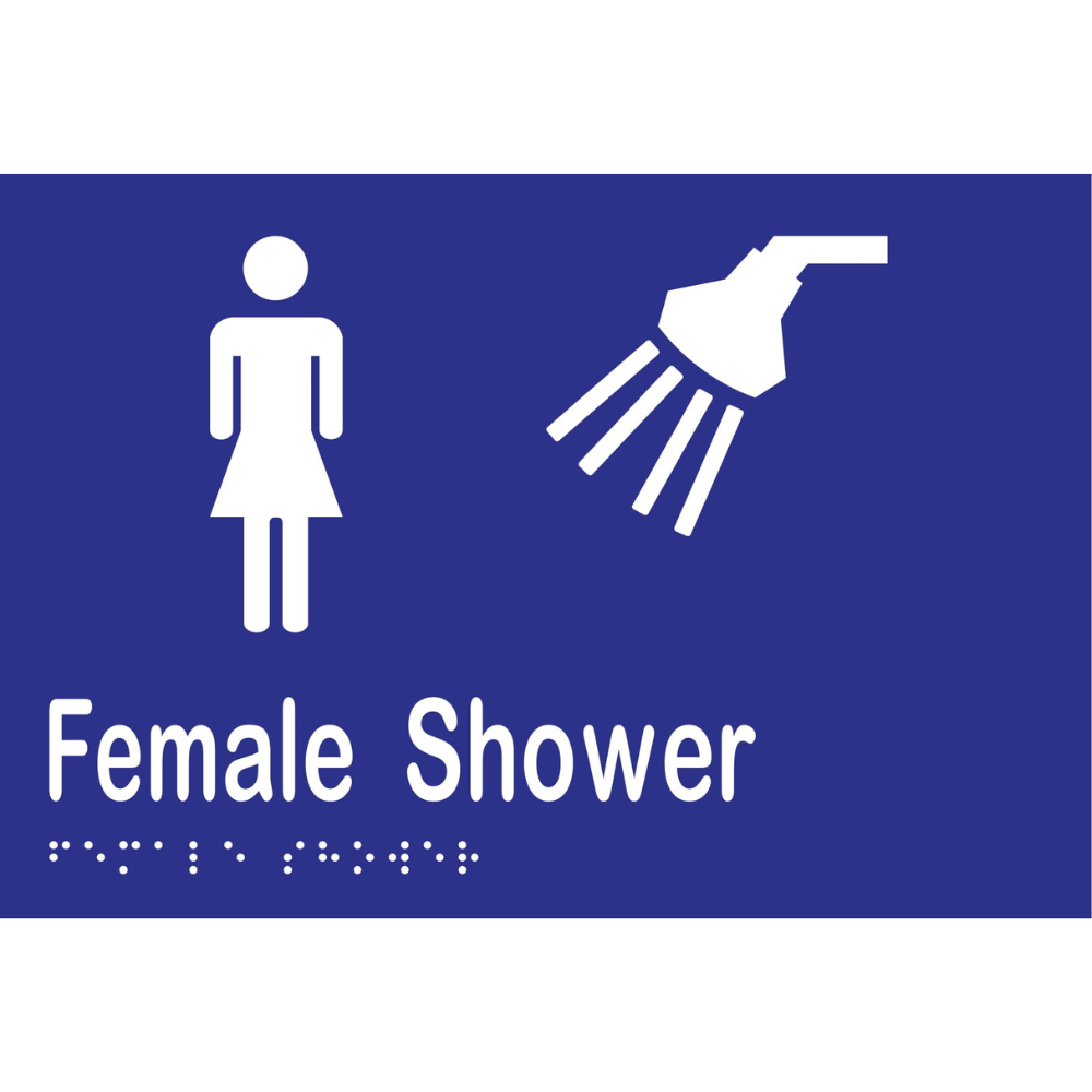 Female Shower Braille Sign -Vinyl - Blue with White Infill