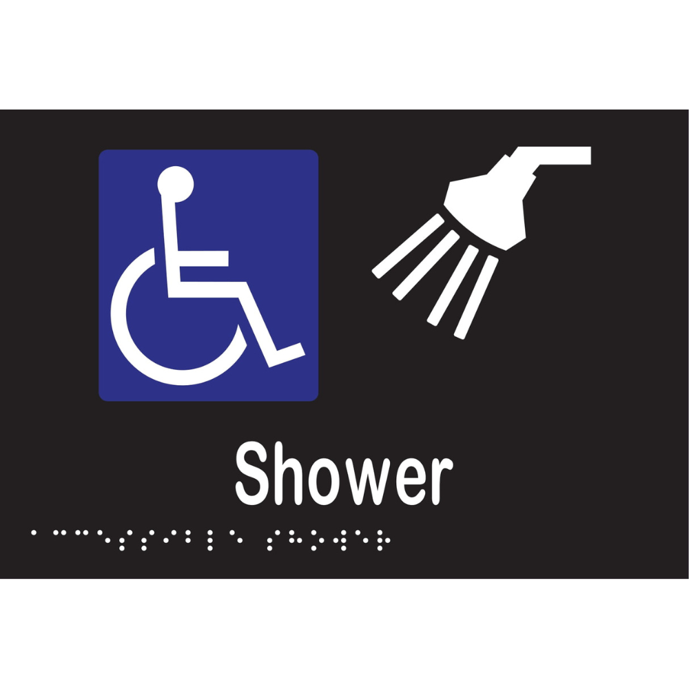 Accessible Shower Braille Sign - Vinyl - Black with White Infill