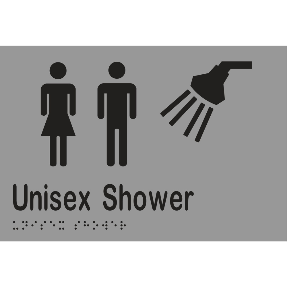 Unisex Shower Braille Sign - Vinyl - Silver with Black Infill