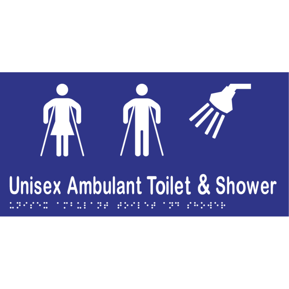 Unisex Ambulant Toilet & Shower Sign -Vinyl - Blue with White Infill