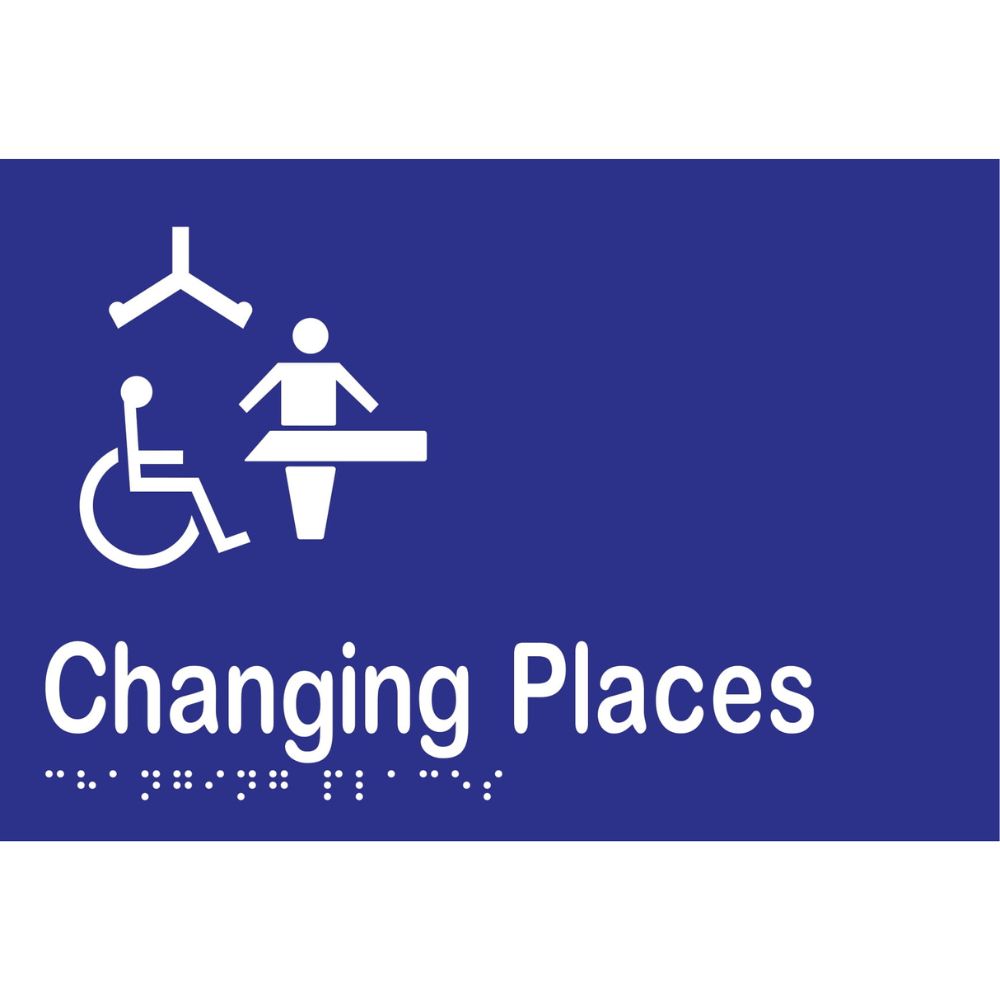 Changing Places Braille Sign -Vinyl - Blue with White Infill