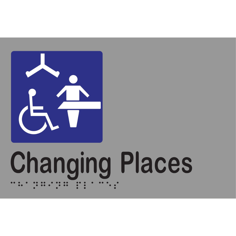 Changing Places Braille Sign - Vinyl - Silver with Black Infill