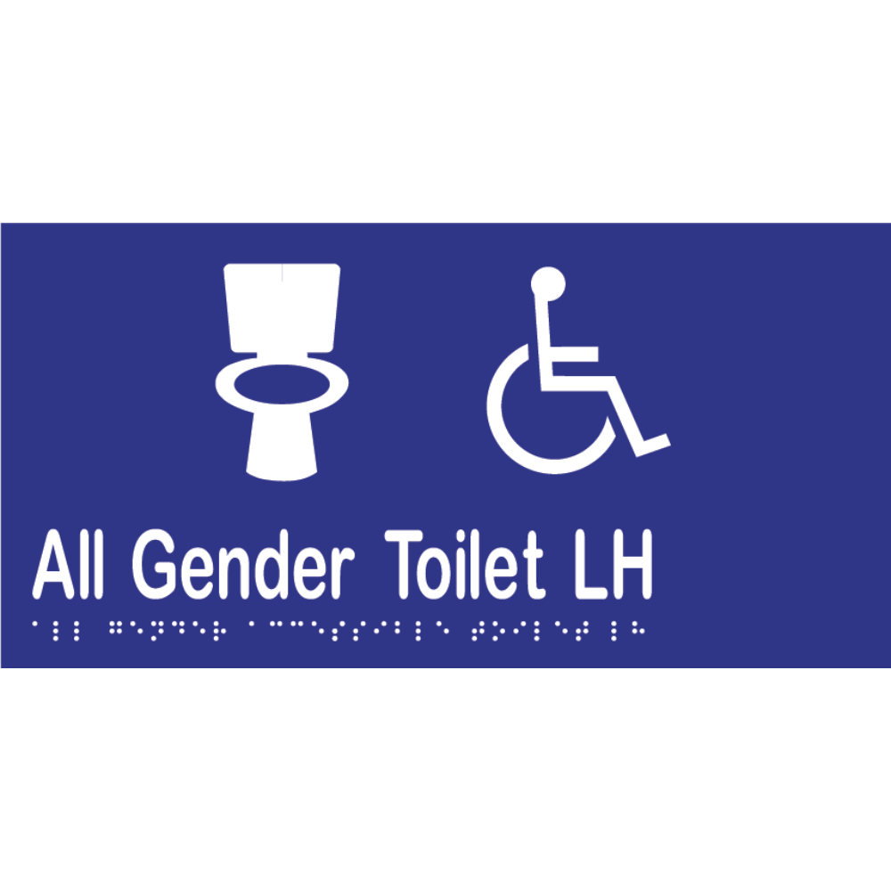 All Gender Accessible Toilet LH Sign -Vinyl - Blue with White Infill