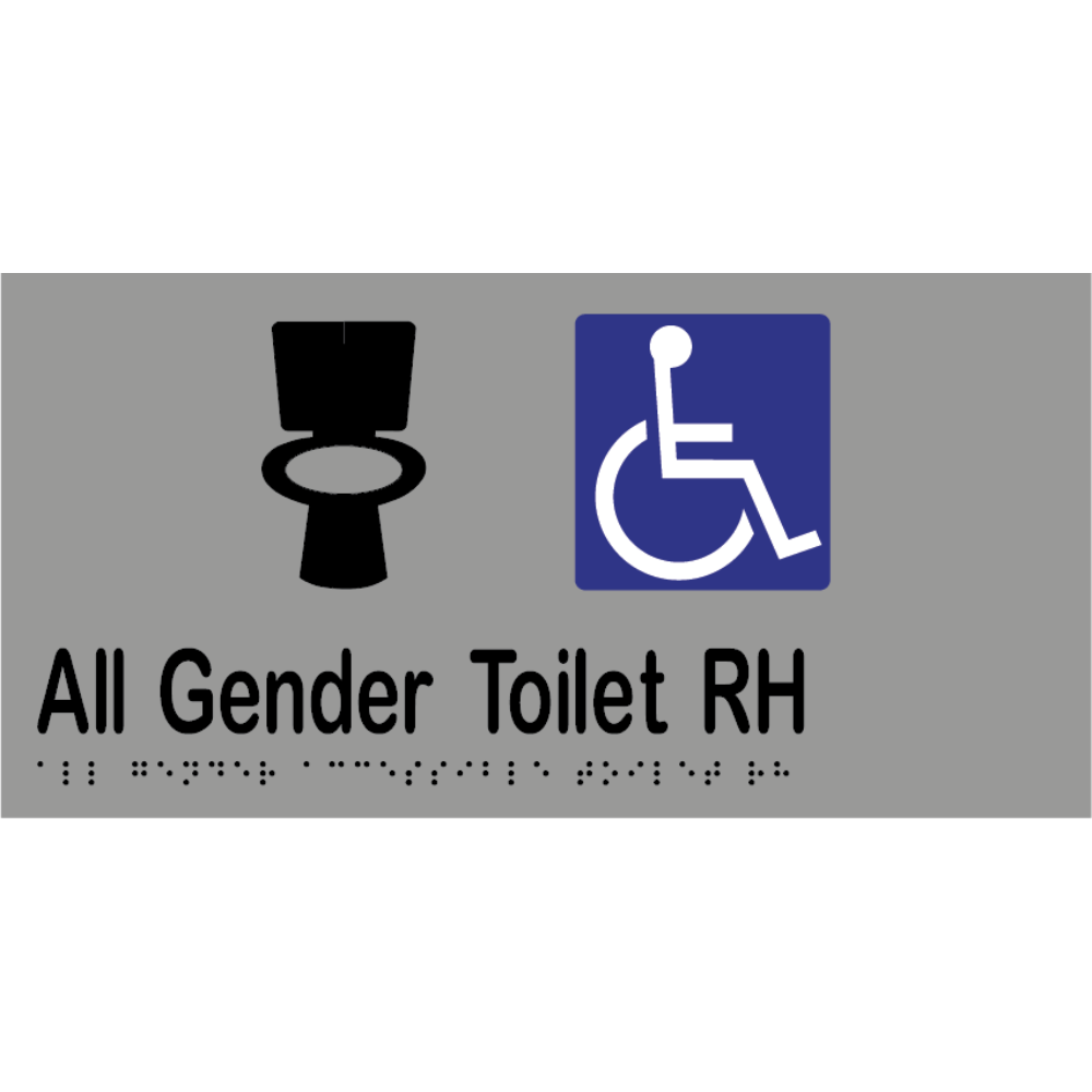 All Gender Accessible Toilet RH Sign - Stainless Steel with Black Infill