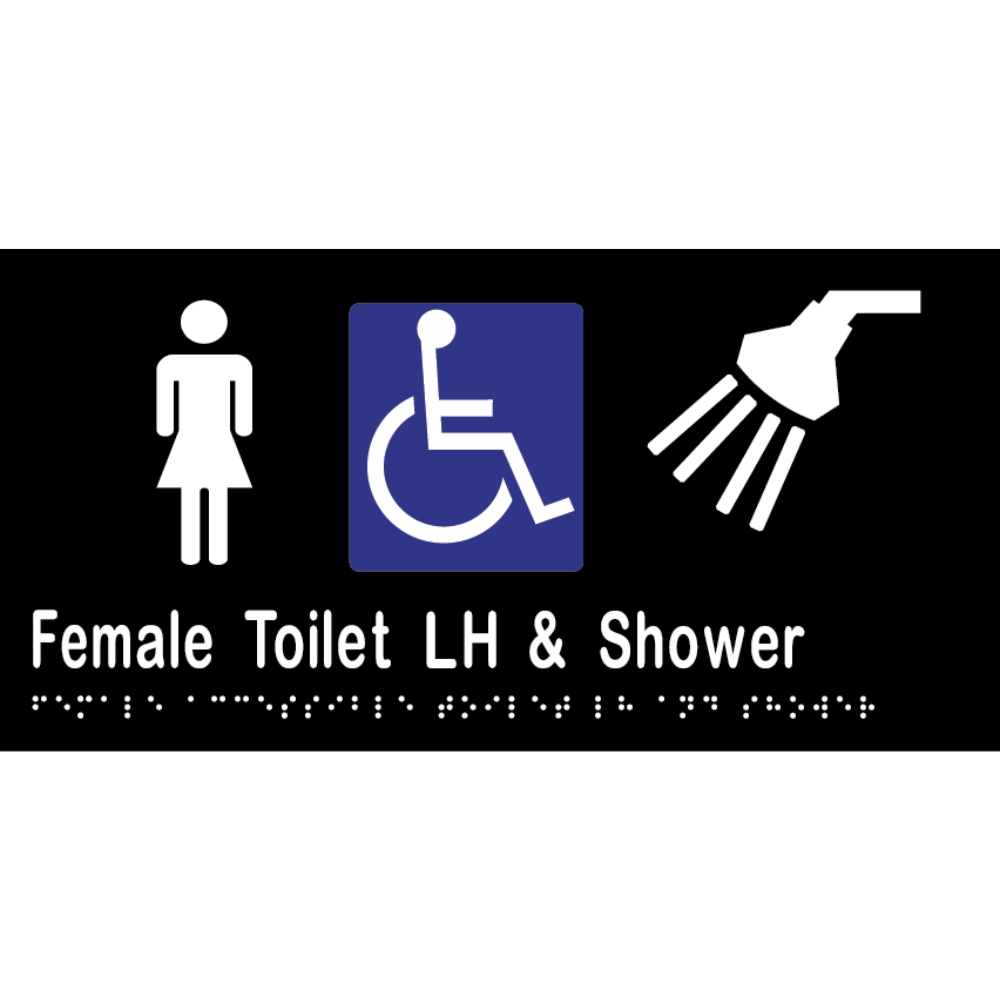 Female Accessible Toilet Left Hand Transfer & Shower - 300x150mm – Vinyl – Black with White Infill