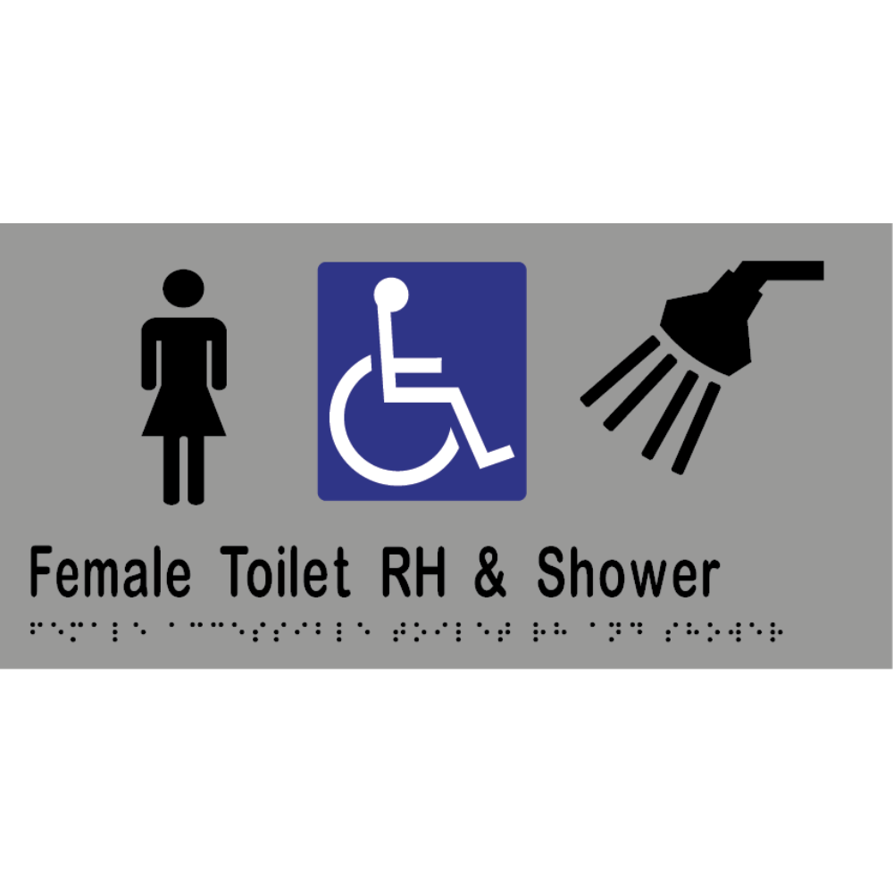 Female Accessible Toilet Right Hand Transfer & Shower - 300x150mm - Vinyl – Silver with Black Infill