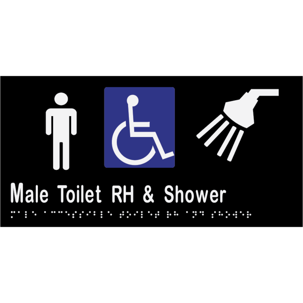 Male Accessible Toilet Right Hand Transfer & Shower - 300x150mm – Vinyl – Black with White Infill