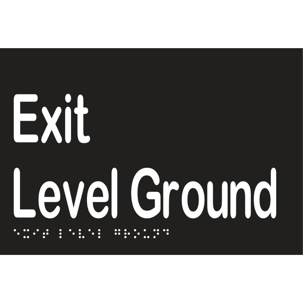 Exit Level Ground Braille Sign - Vinyl - Black with White Infill