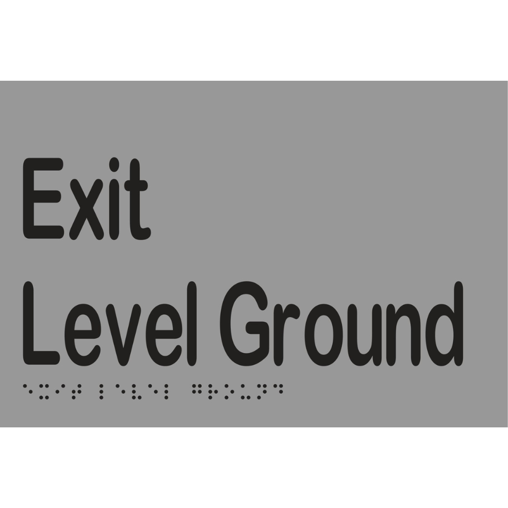 Exit Level Ground Braille Sign - Stainless Steel with Black Infill
