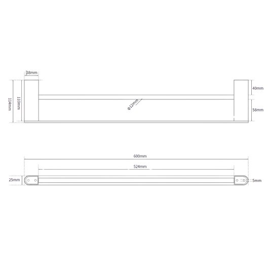 Serenity: Double Towel Rail 600mm Gold *Special Order Product