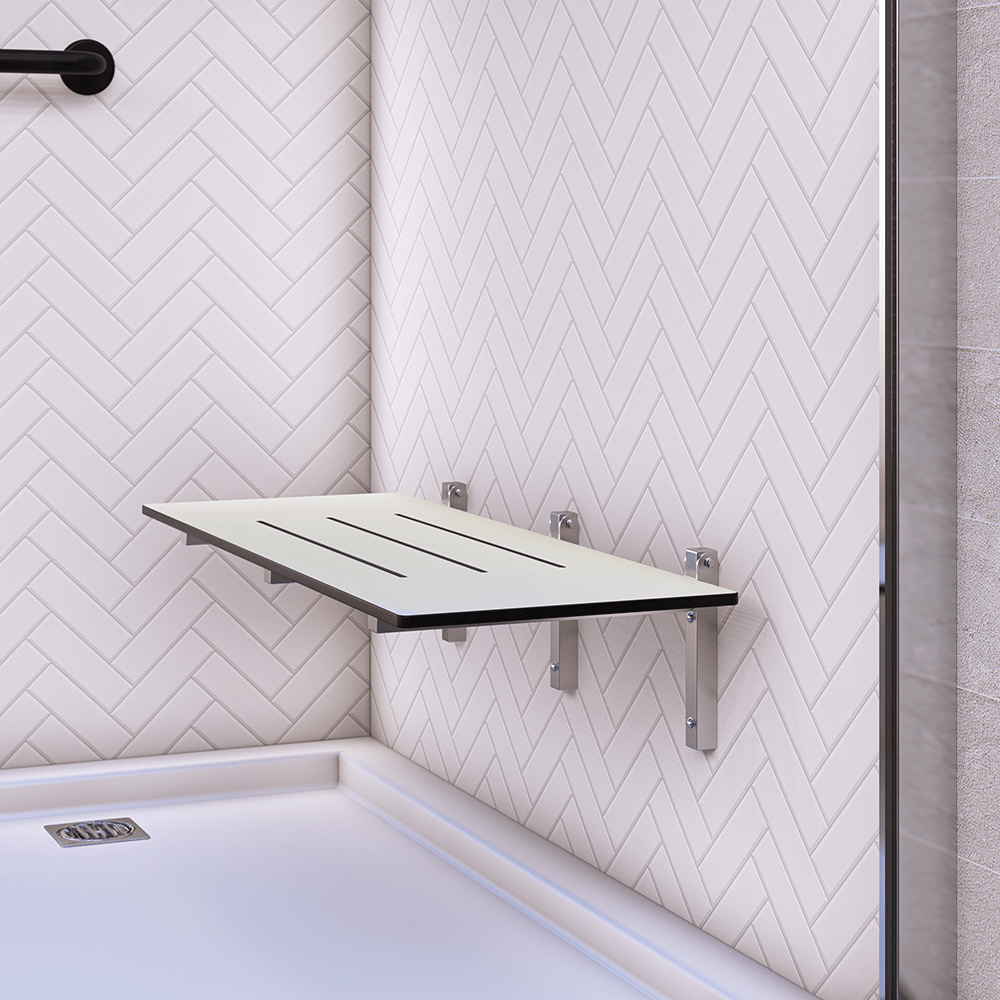 Accessible Folding Shower Seat – 960mmL x 400mmW with 13mm Phenolic Seat Top and Satin Stainless Steel Frame