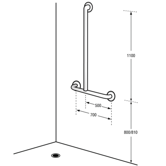 Offset Flush LH Mount Shower Grab Rail Kit - Compr: MLR107_MKII & ML_HSK_CHROME