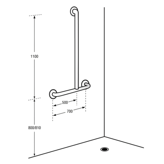 Bariatric Offset Flush Mount Shower Right Hand Grab Rail – 1100mm x 700mm, Satin Stainless Steel