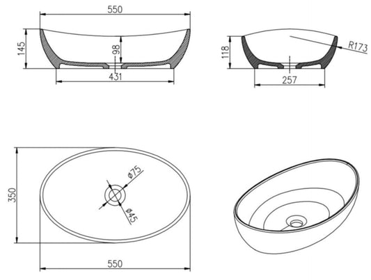 550mm Pietra Bianca - Mila Above Counter Basins